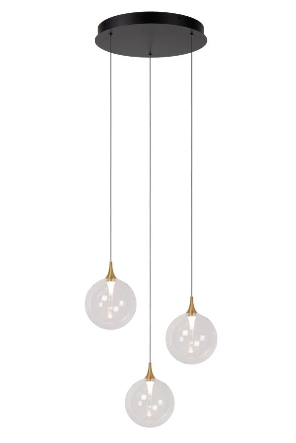 Lucide Premium GISELA - Pendelleuchten - Ø 36 cm - LED Dim. - 3x4,3W 2700K - Transparent - eingeschaltet