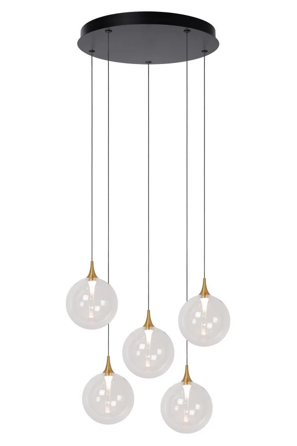 Lucide Premium GISELA - Pendelleuchten - Ø 48 cm - LED Dim. - 5x3,8W 2700K - Transparent - eingeschaltet