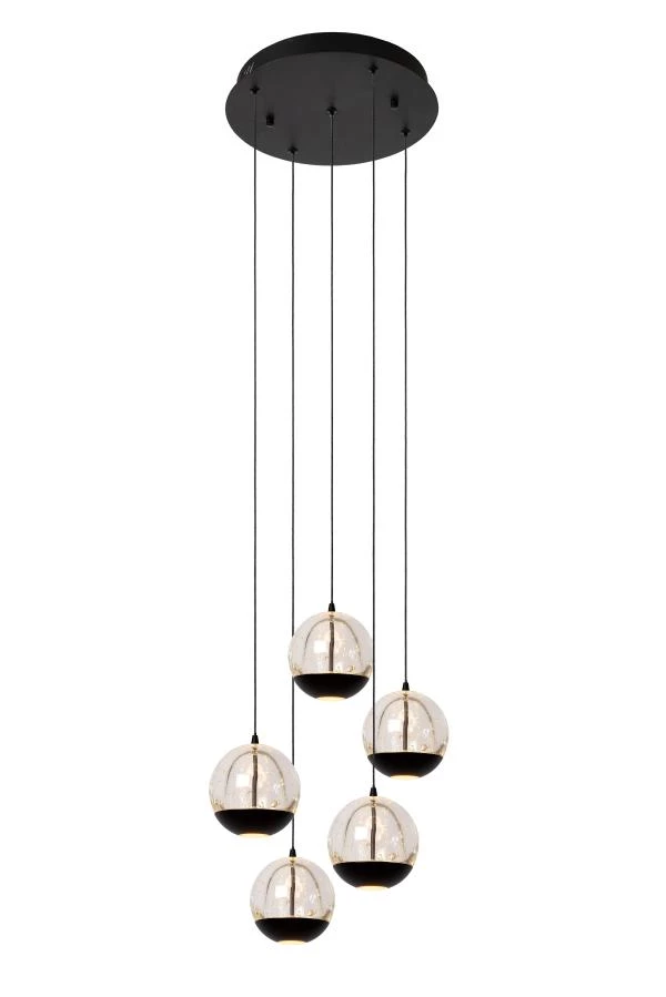 Lucide SENTUBAL - Hanglamp - Ø 35 cm - LED Dimb. - 5x5,2W 2700K - Zwart - aangezet