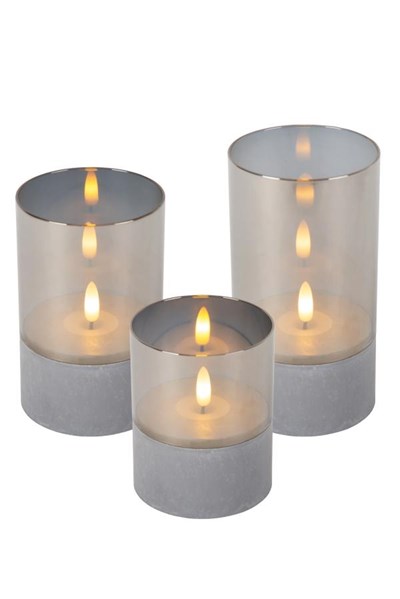 Lucide VELAS - Lampe de table - Piles - Ø 8 cm - LED - 3x0,2W 2700K - Fumé - Ensemble de 3