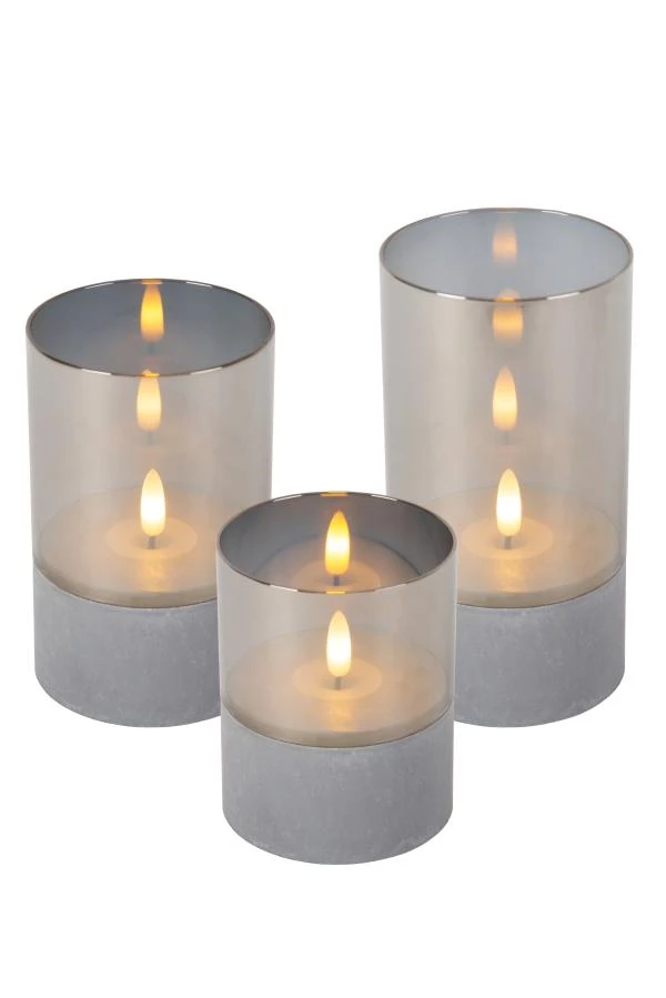 Lucide VELAS - Lámpara de mesa - Batería/pilas - Ø 8 cm - LED - 3x0,2W 2700K - Ahumado - Set de 3 - encendido 5