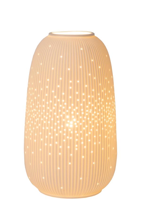 Lucide JAMILA Tischlampe – Weiße Porzellanlampe, 24,5 Cm Hoch, Für E14 LED-Leuchtmittel