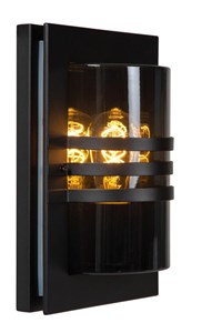 Lucide PRIVAS - Wandlamp Binnen/Buiten - 1xE27 - IP44 - Zwart aangezet