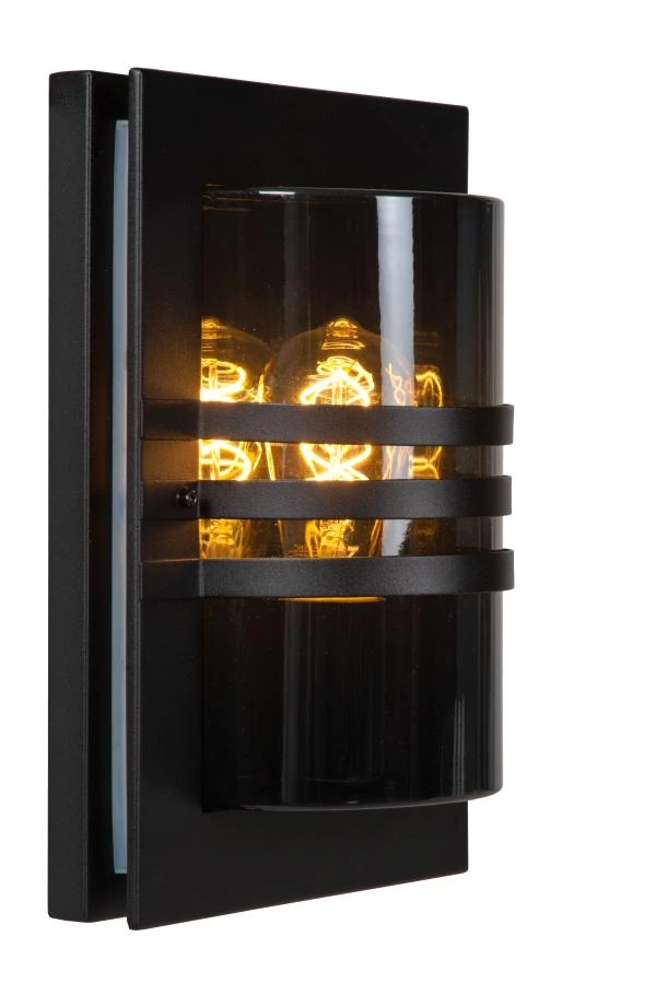 Lucide PRIVAS - Wandlamp Binnen/Buiten - 1xE27 - IP44 - Zwart - aangezet
