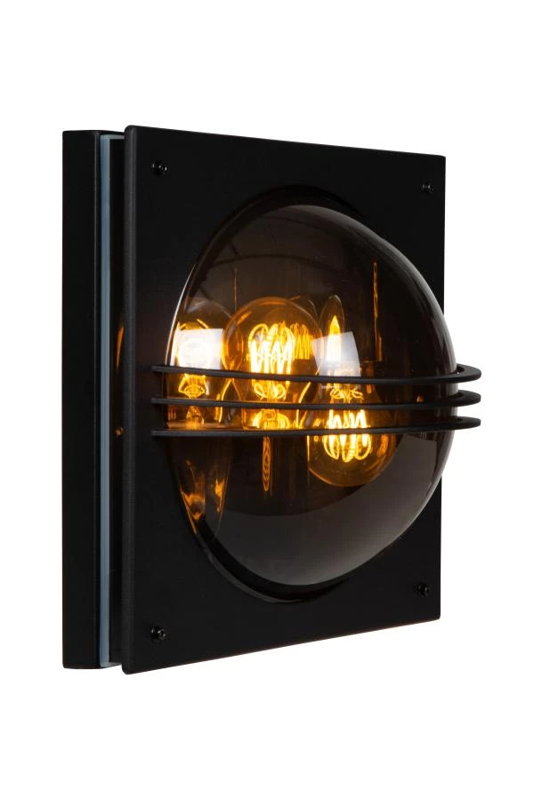 Lucide PRIVAS - Wandlamp Binnen/Buiten - 2xE27 - IP44 - Zwart - aangezet