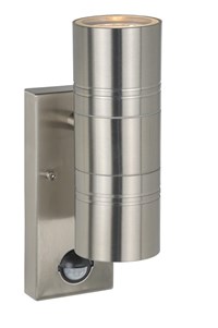 Lucide ARNE-LED IR - Wandspot / Wandlamp Binnen/Buiten - Ø 6,3 cm - LED - GU10 - 2x5W 2700K - IP44 - Beweging & dag/nacht sensor - Mat chroom aangezet 2