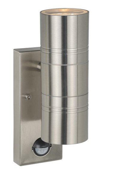 Lucide ARNE-LED IR - Wandspot / Wandlamp Binnen/Buiten - Ø 6,3 cm - LED - GU10 - 2x5W 2700K - IP44 - Beweging & dag/nacht sensor - Mat chroom