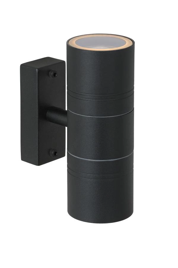 Lucide ARNE-LED - Wandspot / Wandlamp Binnen/Buiten - Ø 6,3 cm - LED - GU10 - 2x5W 2700K - IP44 - Zwart - aangezet