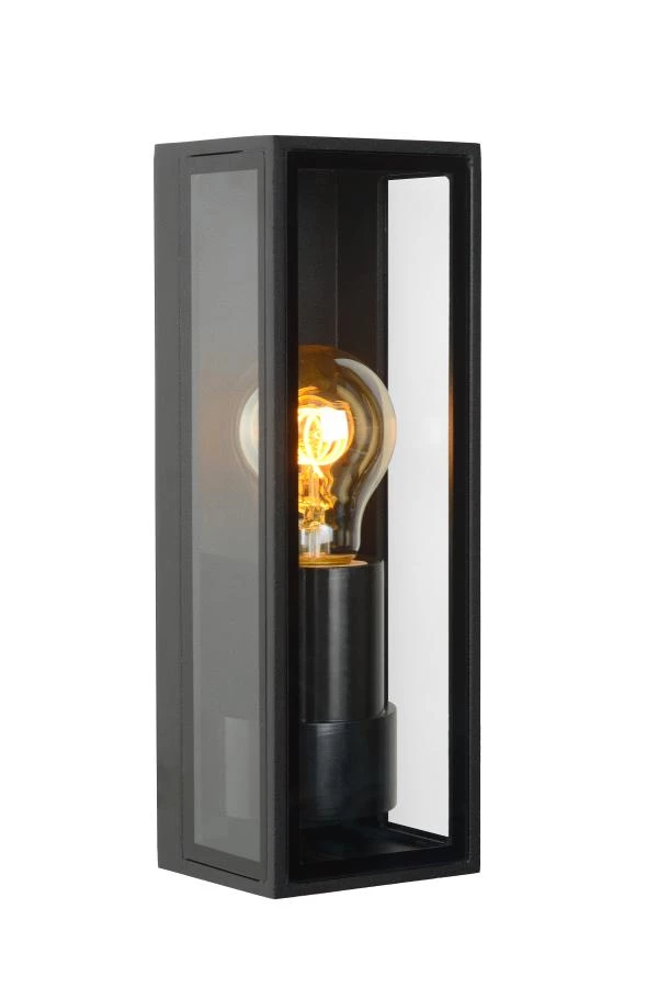 Lucide DUKAN - Wandlamp Binnen/Buiten - 1xE27 - IP65 - Zwart - aangezet