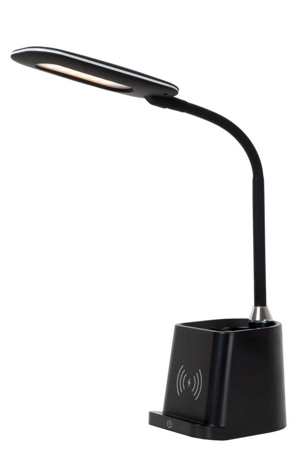 Lucide PENNY - Lampe de bureau - LED Dim. - 1x4,7W 3000K - Avec chargeur sans fil - Noir - allumé