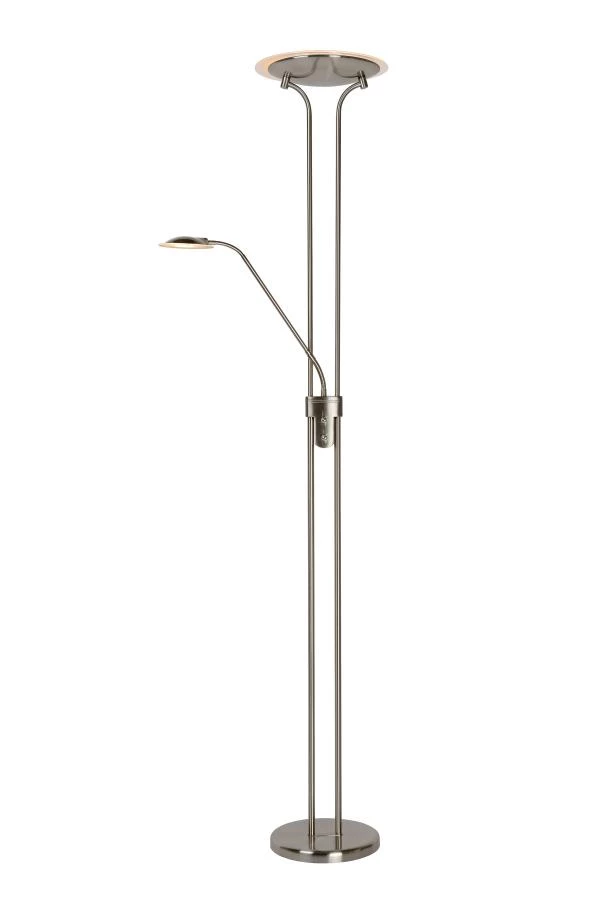 Lucide CHAMPION-LED - Floor reading lamp - Ø 30 cm - LED Dim. - 3000K - Satin Chrome - turned on 2