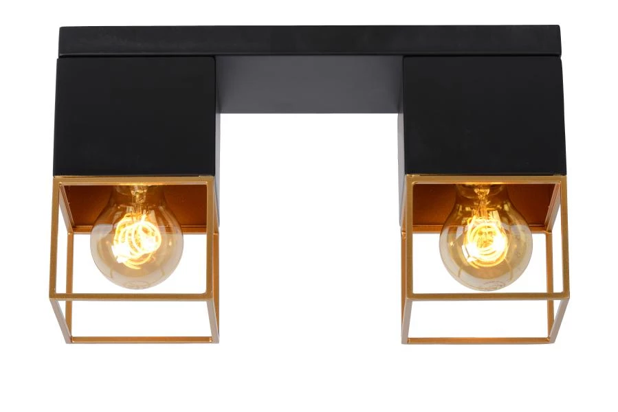 Lucide RIXT - Flush ceiling light - 2xE27 - Black - turned on