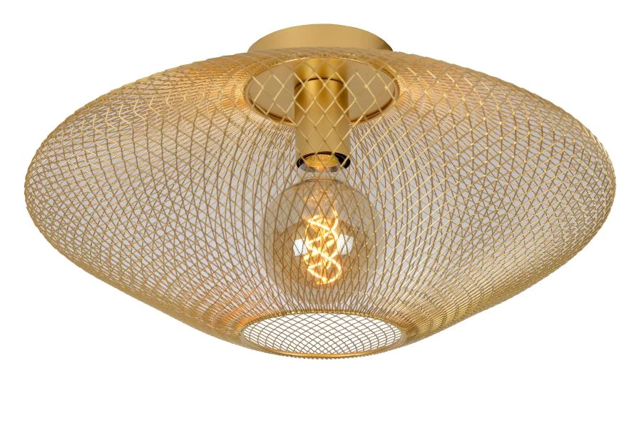 Lucide MESH - Plafonnière - Ø 45 cm - 1xE27 - Mat Goud / Messing - aangezet 2