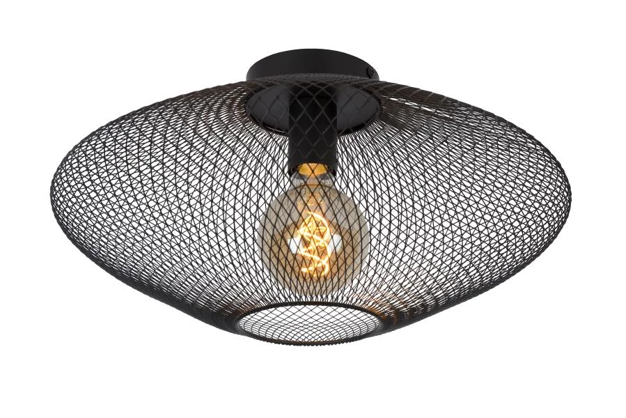 Lucide MESH - Plafonnière - Ø 45 cm - 1xE27 - Zwart - aangezet