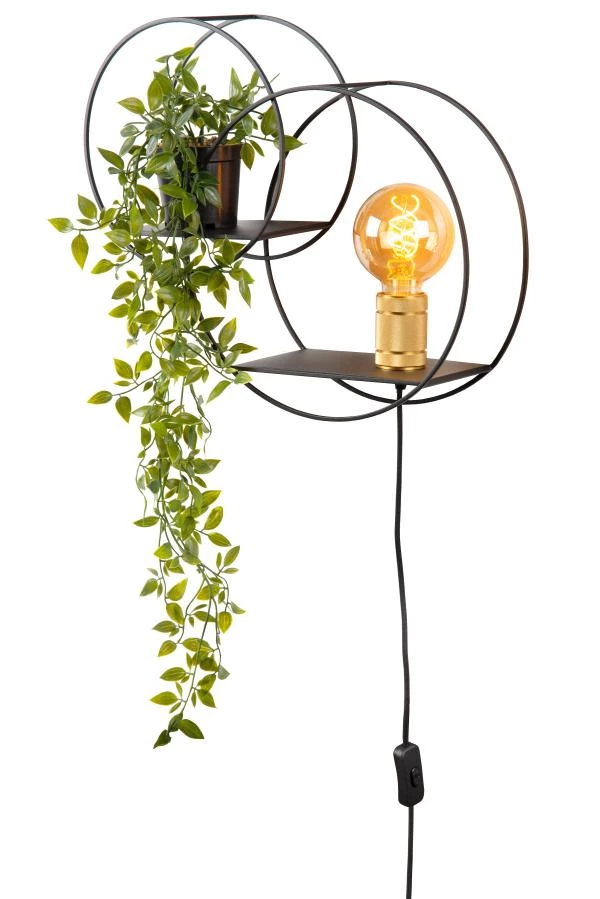 Lucide CIRCLE - Wandlamp - 1xE27 - Zwart - aangezet