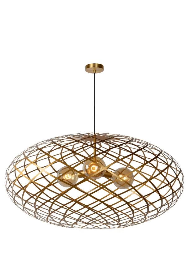 Lucide WOLFRAM - Pendelleuchten - Ø 100 cm - 3xE27 - Mattes Gold / Messing - eingeschaltet 2