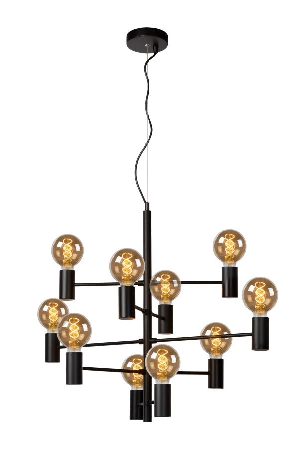 Lucide LEANNE - Lámpara colgante - Ø 65 cm - 10xE27 - Negro - encendido