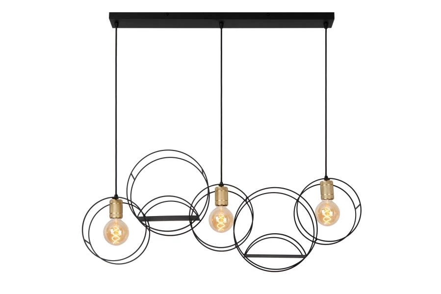 Lucide CIRCLE - Hanglamp - 3xE27 - Zwart - aangezet