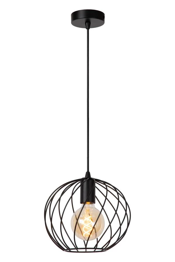 Lucide DANZA - Pendant light - Ø 25 cm - 1xE27 - Black - turned on
