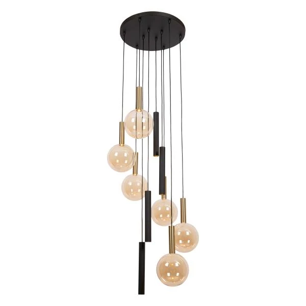 Lucide JOSIANE - Suspension - Ø 55 cm - 6xG9 , 4xGU10M - Noir - allumé 2