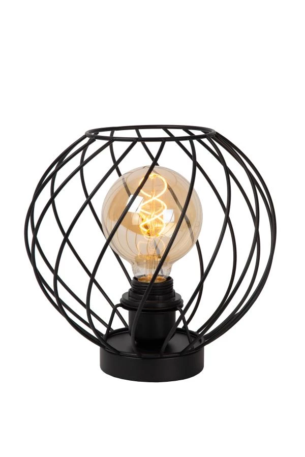 Lucide DANZA - Lampe de table - Ø 25 cm - 1xE27 - Noir - allumé