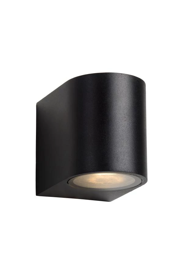 Lucide ZORA-LED - Wandspot / Wandlamp Binnen/Buiten - LED Dimb. - GU10 - 1x5W 3000K - IP44 - Zwart - aangezet