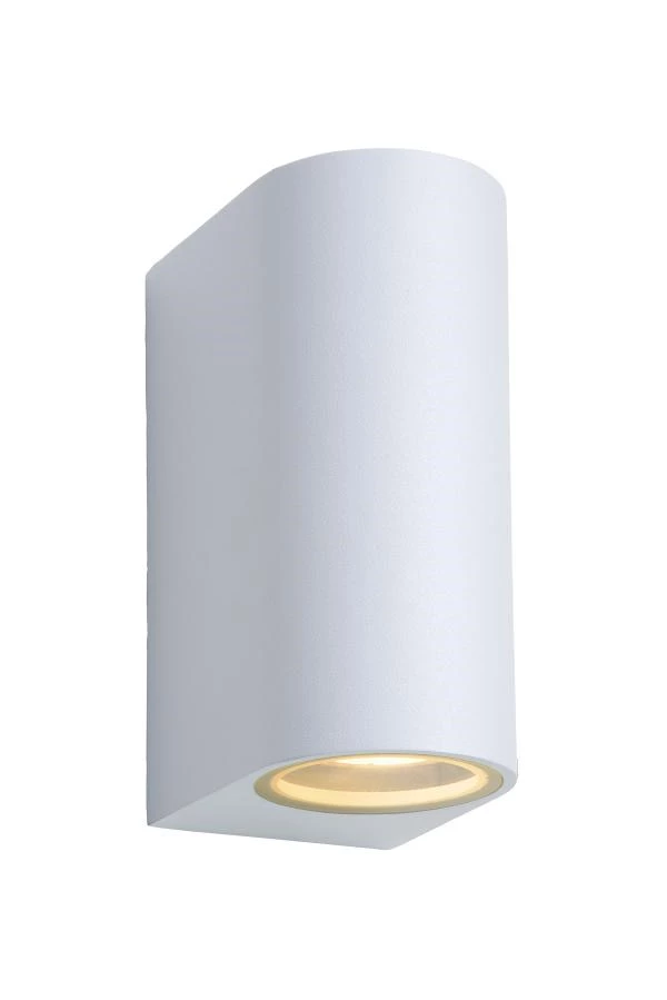 Lucide ZORA-LED - Wandspot / Wandlamp Binnen/Buiten - LED Dimb. - GU10 - 2x5W 3000K - IP44 - Wit - aangezet 1