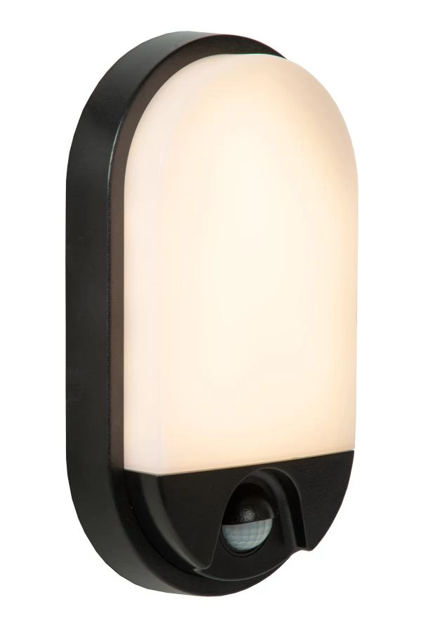 Lucide HUPS IR - Wandlamp Binnen/Buiten - LED - 1x10W 3000K - IP54 - Beweging & dag/nacht sensor - Zwart - aangezet