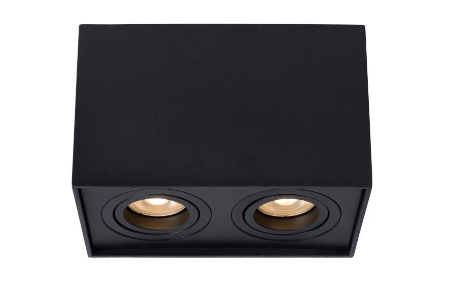 Lucide TUBE - Ceiling spotlight - 2xGU10 - Black - turned on