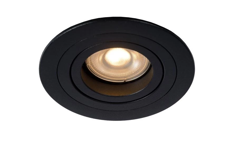 Lucide TUBE - Spot encastrable - Ø 9,2 cm - 1xGU10 - Noir - allumé