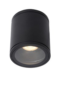 Lucide AVEN - Ceiling spotlight Bathroom - Ø 9 cm - 1xGU10 - IP65 - Black turned on