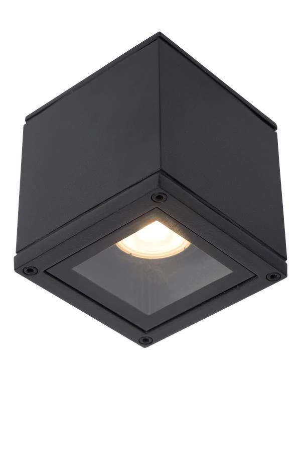 Lucide AVEN - Ceiling spotlight Bathroom - 1xGU10 - IP65 - Black - turned on