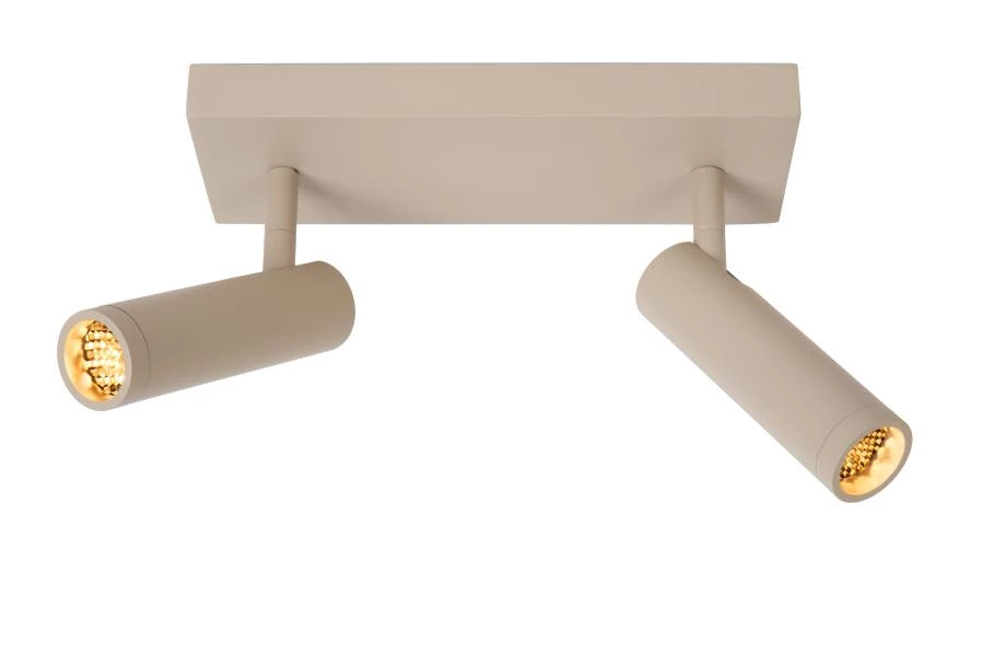 Lucide GRADO - Ceiling spotlight - 2xGU10 (MR11) - Taupe - turned on 1