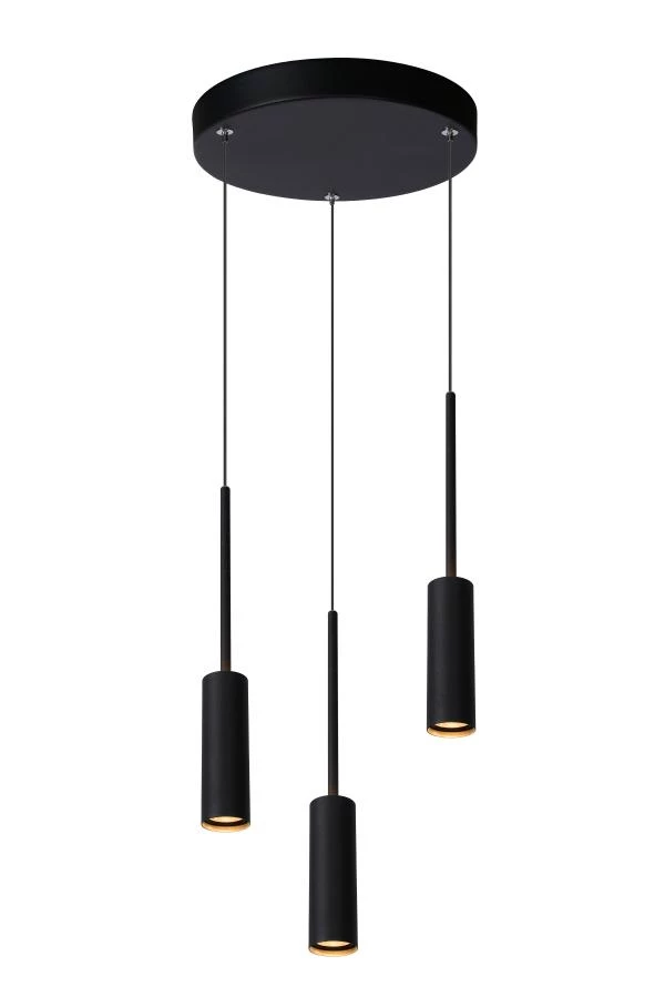 Lucide TUBULE - Pendant light - Ø 26 cm - LED - 3x7W 2700K - Black - turned on