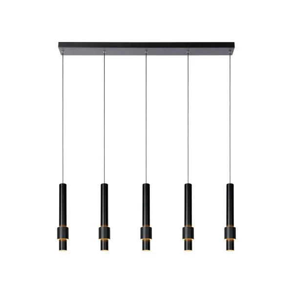 Lucide MARGARY - Pendelleuchten - LED Dim. - 5x4,2W 2700K - Schwarz - eingeschaltet