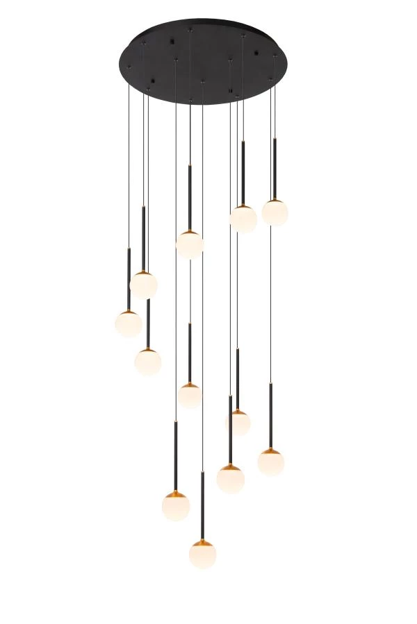 Lucide CALINA - Pendelleuchten - Ø 69,9 cm - LED Dim. - 12x7,7W 2700K - Schwarz - eingeschaltet