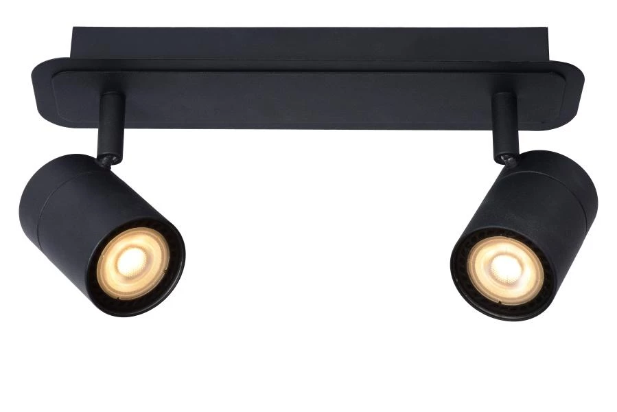 Lucide LENNERT - Deckenstrahler Badezimmer - LED Dim. - GU10 - 2x5W 3000K - IP44 - Schwarz - eingeschaltet