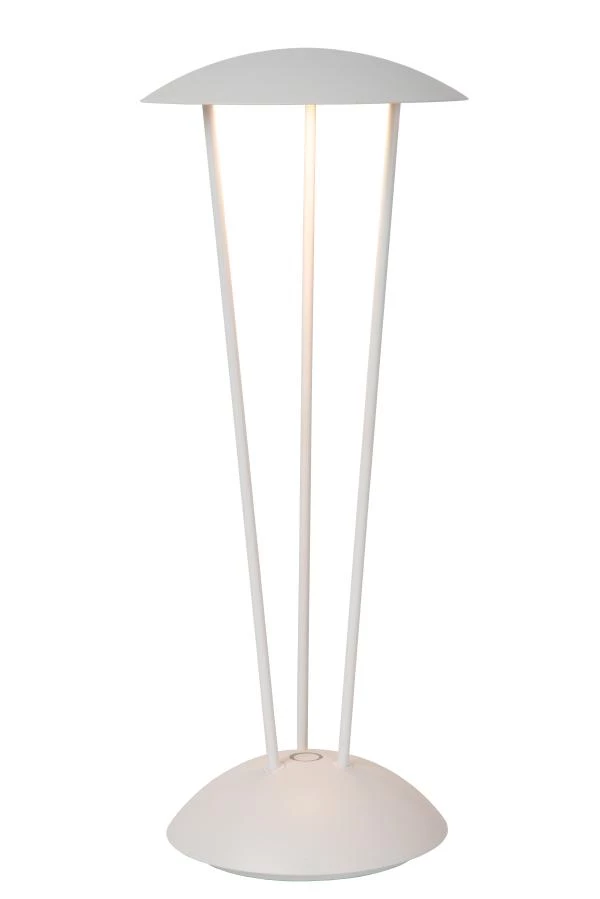 Lucide RENEE - Lámpara de mesa Recargable Dentro/Fuera - Batería/acumulador - Ø 12,3 cm - LED Dim to warm - 1x2,2W 2700K/3000K - IP54 - Con estación de carga inalámbrica - Blanco - encendido 1
