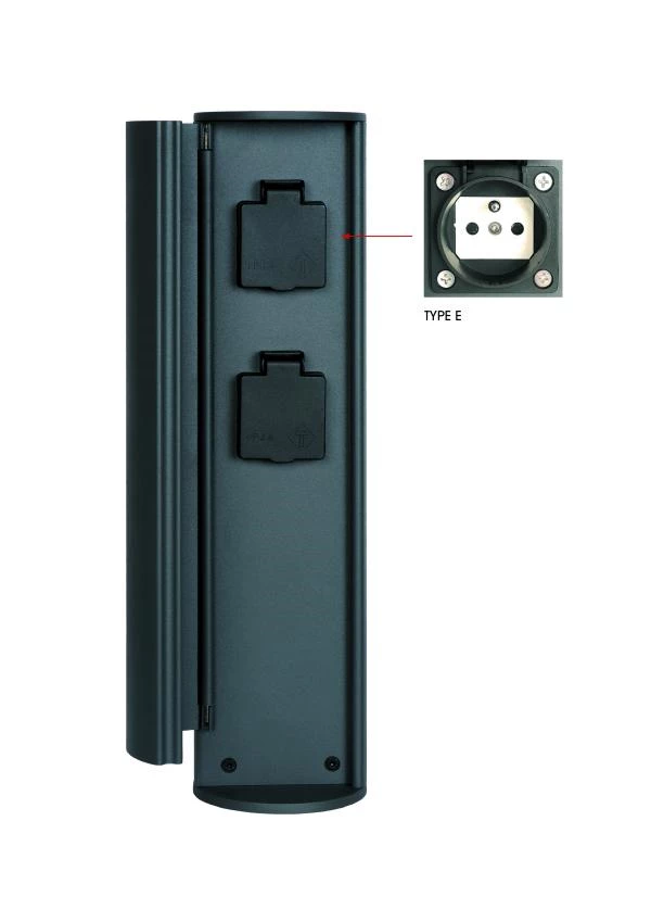 Lucide POWERPOINT - Buitenstopcontact zuil - Stopcontacten met penaarde - Type E -  FR, BE, POL, SVK & CZE norm - Ø 10 cm - IP44 ? Antraciet - aangezet 9