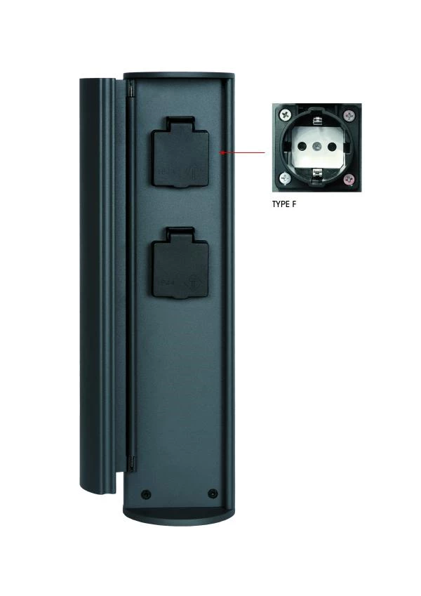 Lucide POWERPOINT - Buitenstopcontact zuil - Stopcontacten met randaarde - Type F - EUR/RUS standaard - Ø 10 cm - IP44 ? Antraciet - aangezet 9