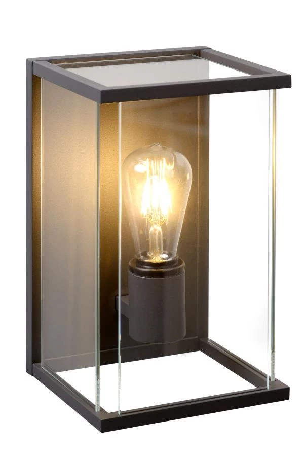 Lucide CLAIRE - Wandlamp Binnen/Buiten - 1xE27 - IP54 - Antraciet - aangezet