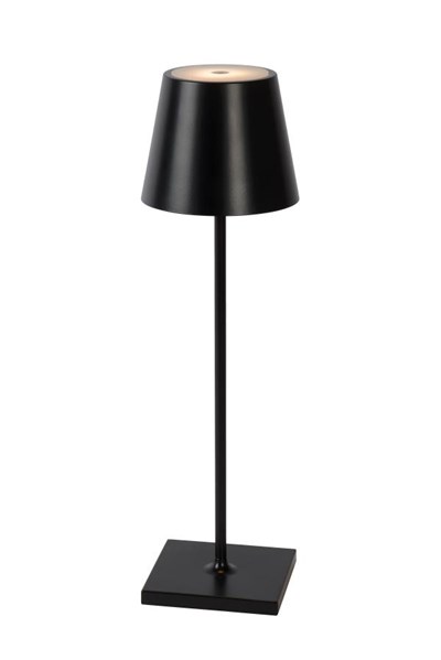 Lucide JUSTIN - Lampe de table Rechargeable Intérieur/Extérieur - Batterie/Piles - Ø 11 cm - LED Dim. - CCT - 1x2,2W 2700K/3000K - IP54 - Noir