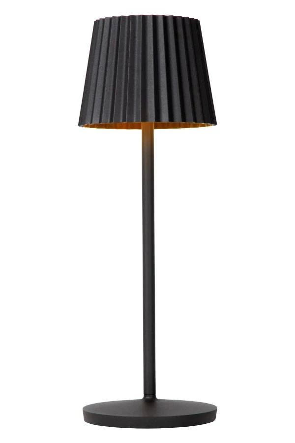 Lucide JUSTINE - Lampe de table Rechargeable Intérieur/Extérieur - Batterie/Piles - LED Dim. - 1x2W 2700K - IP54 - Avec station de charge sans fil - Noir - allumé