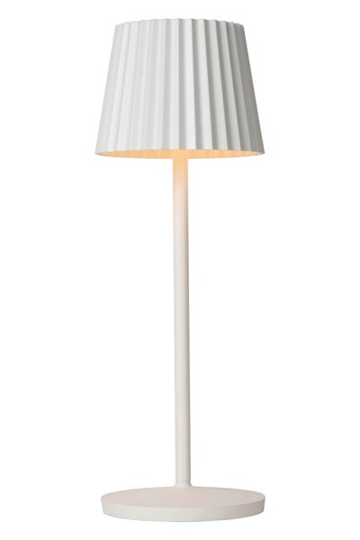 Lucide JUSTINE - Lampe de table Rechargeable Intérieur/Extérieur - Batterie/Piles - LED Dim. - 1x2W 2700K - IP54 - Avec station de charge sans fil - Blanc