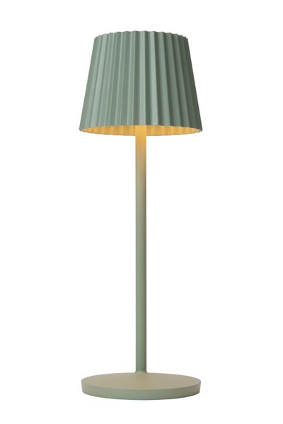 Lucide JUSTINE - Lampe de table Rechargeable Intérieur/Extérieur - Batterie/Piles - LED Dim. - 1x2W 2700K - IP54 - Avec station de charge sans fil - Vert