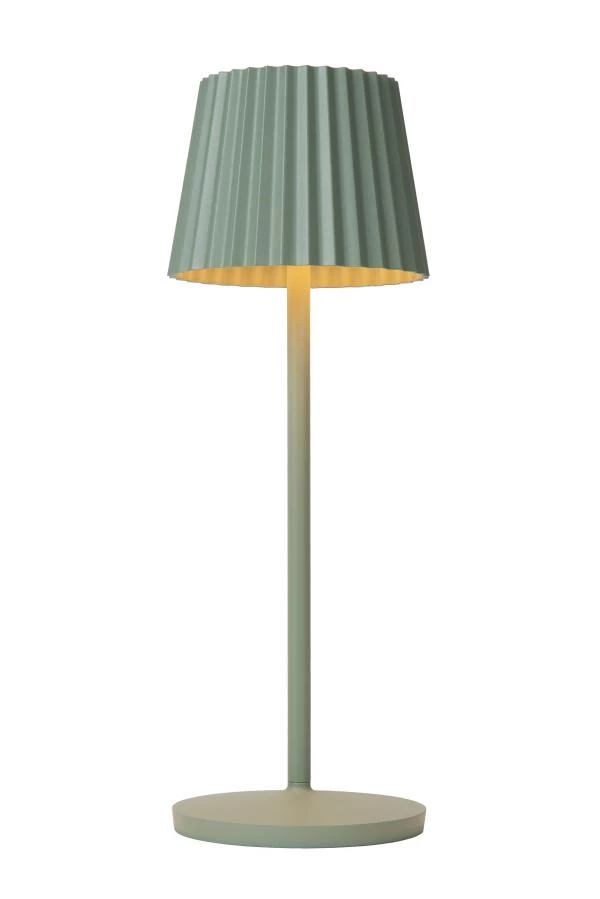 Lucide JUSTINE - Lámpara de mesa Recargable Dentro/Fuera - Batería/acumulador - LED Regul. - 1x2W 2700K - IP54 - Con estación de carga inalámbrica - Verde - encendido 3
