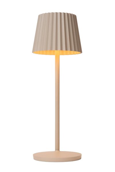 Lucide JUSTINE - Lampe de table Rechargeable Intérieur/Extérieur - Batterie/Piles - LED Dim. - 1x2W 2700K - IP54 - Avec station de charge sans fil - Crème