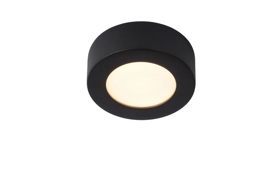 Lucide BRICE-LED - Flush ceiling light Bathroom - Ø 11,7 cm - LED Dim. - 1x8W 3000K - IP44 - Black - turned on