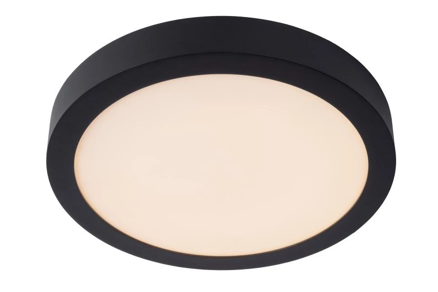 Lucide BRICE-LED - Flush ceiling light Bathroom - Ø 30 cm - LED Dim. - 1x30W 3000K - IP44 - Black - turned on