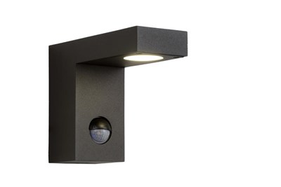 Lucide TEXAS-IR - Foco de pared / Lámpara de pared Dentro/Fuera - LED - 1x7W 3000K - IP54 - Sensor movimiento & día/noche (desactivable) - Antracita
